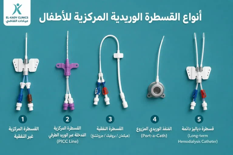 ما أنواع القسطرة الوريدية المركزية للأطفال؟